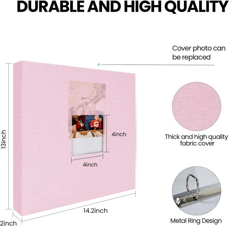LUOCCHI 12x12 Inch Large 3 Ring Binder Scrapbook Album, Linen Cover Scrap Books 30 Pocket with Plastic Sleeves Protectors Display 60 Pages 12 x 12 Art Portfolio for Wedding Baby Adventure (Pink) - Image 3